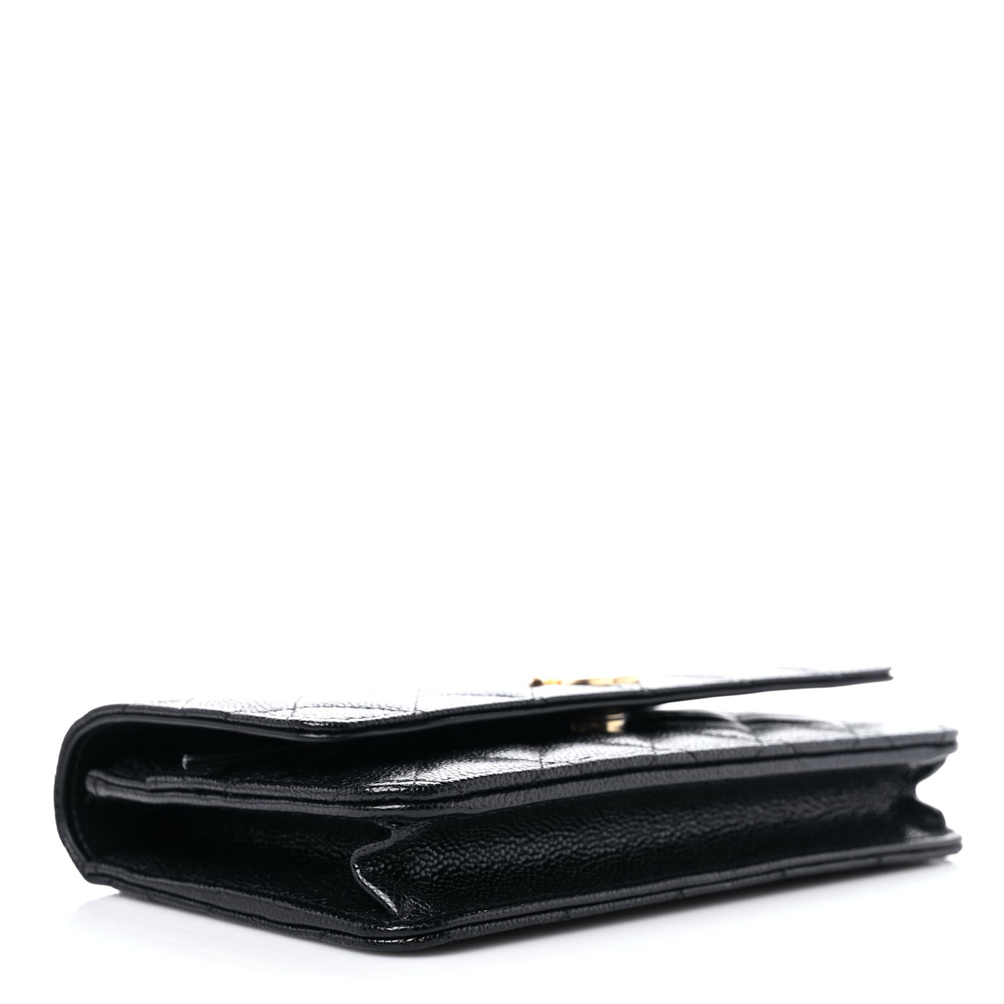 Shiny Caviar Quilted Pick Me Up Wallet On Chain WOC Black