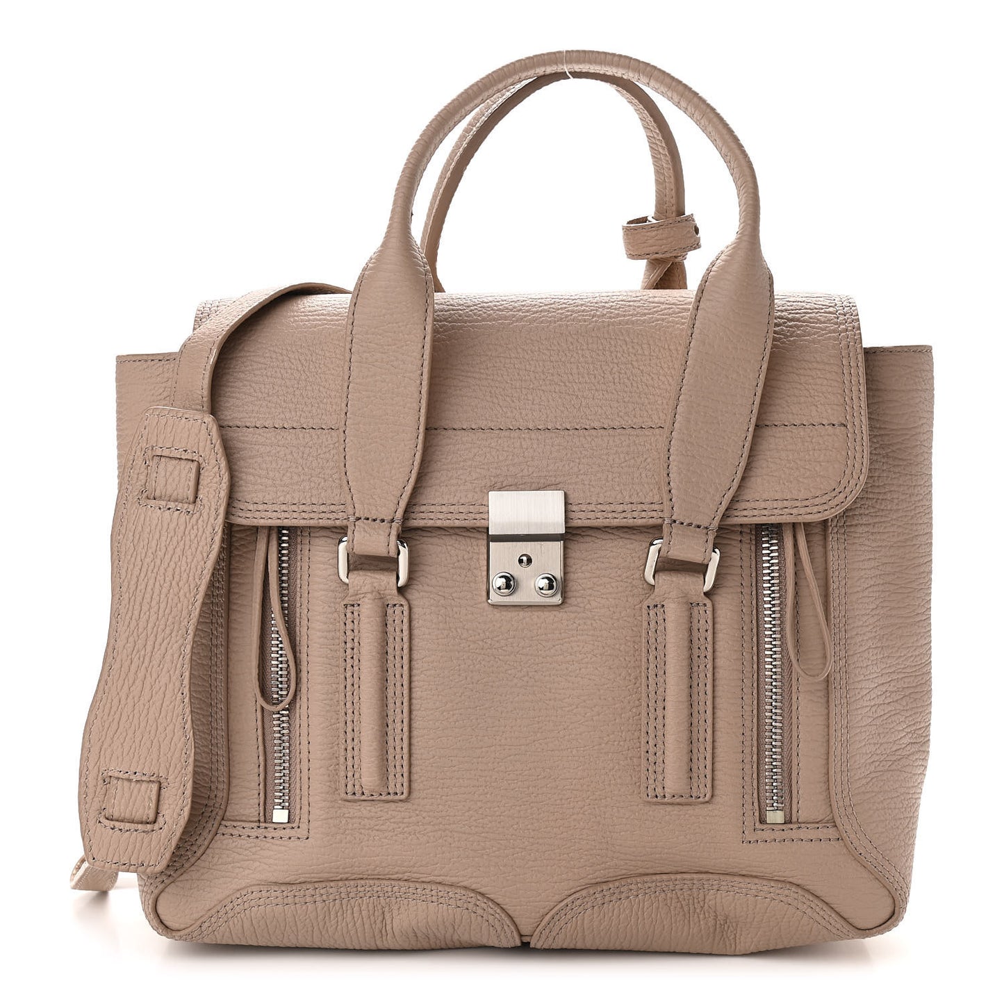Textured Calfskin Medium Pashli Satchel Khaki