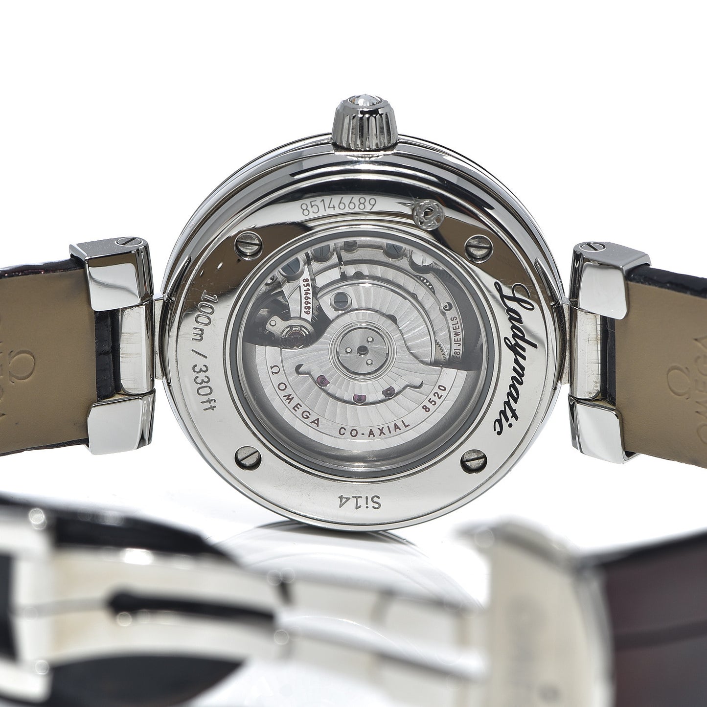 Stainless Steel Alligator Diamond Pave Bezel 34mm De-Ville Ladymatic Co-Axial Automatic Watch Black 425.35.34.20.51.001