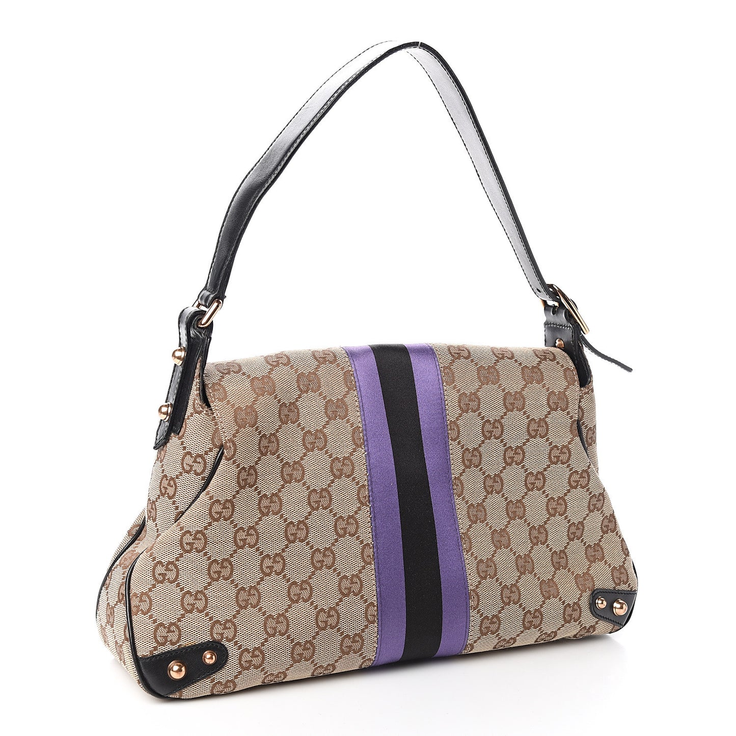 Monogram Horsebit Web Flap Bag Brown Purple