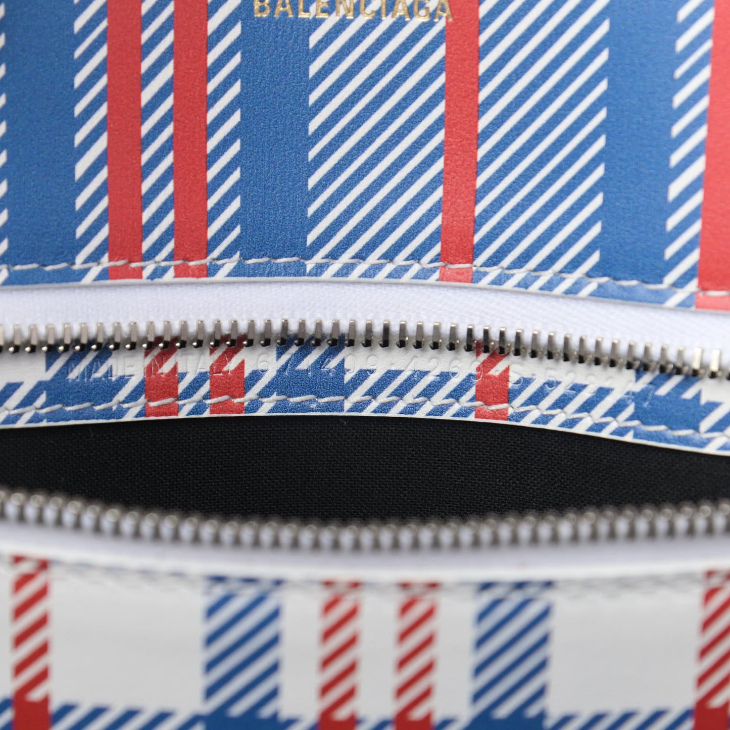 Calfskin Check Print Embossed Medium Barbes East West Shopper Cobalt Blue