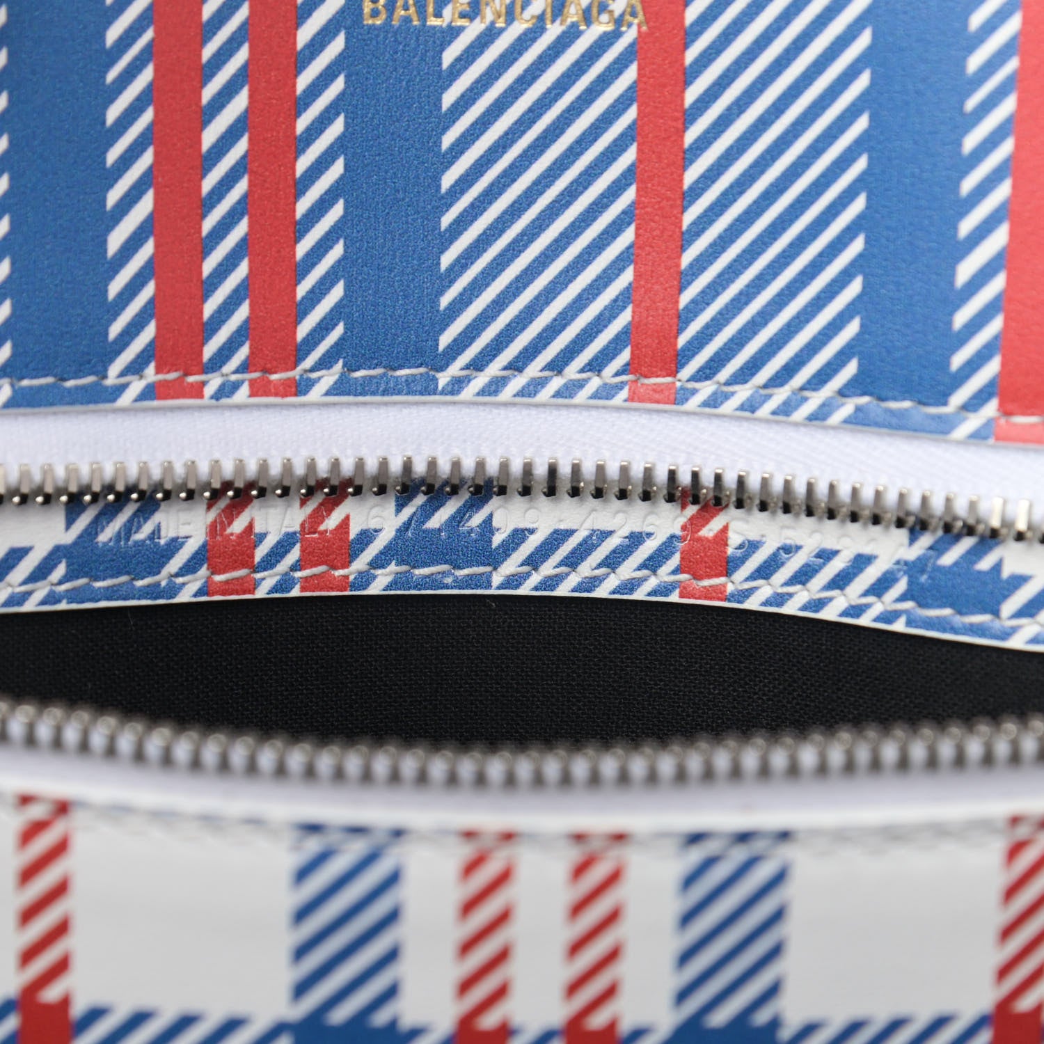 Balenciaga Calfskin Check Print Embossed Medium Barbes East West Shopper Cobalt Blue 7 of 11