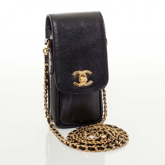 Chanel Caviar Cell Phone Case Messenger Black 1 of 8