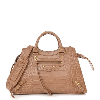 Balenciaga Shiny Supple Calfskin Crocodile Embossed Neo Classic Gold Hardware City Nude Beige 1 of 9