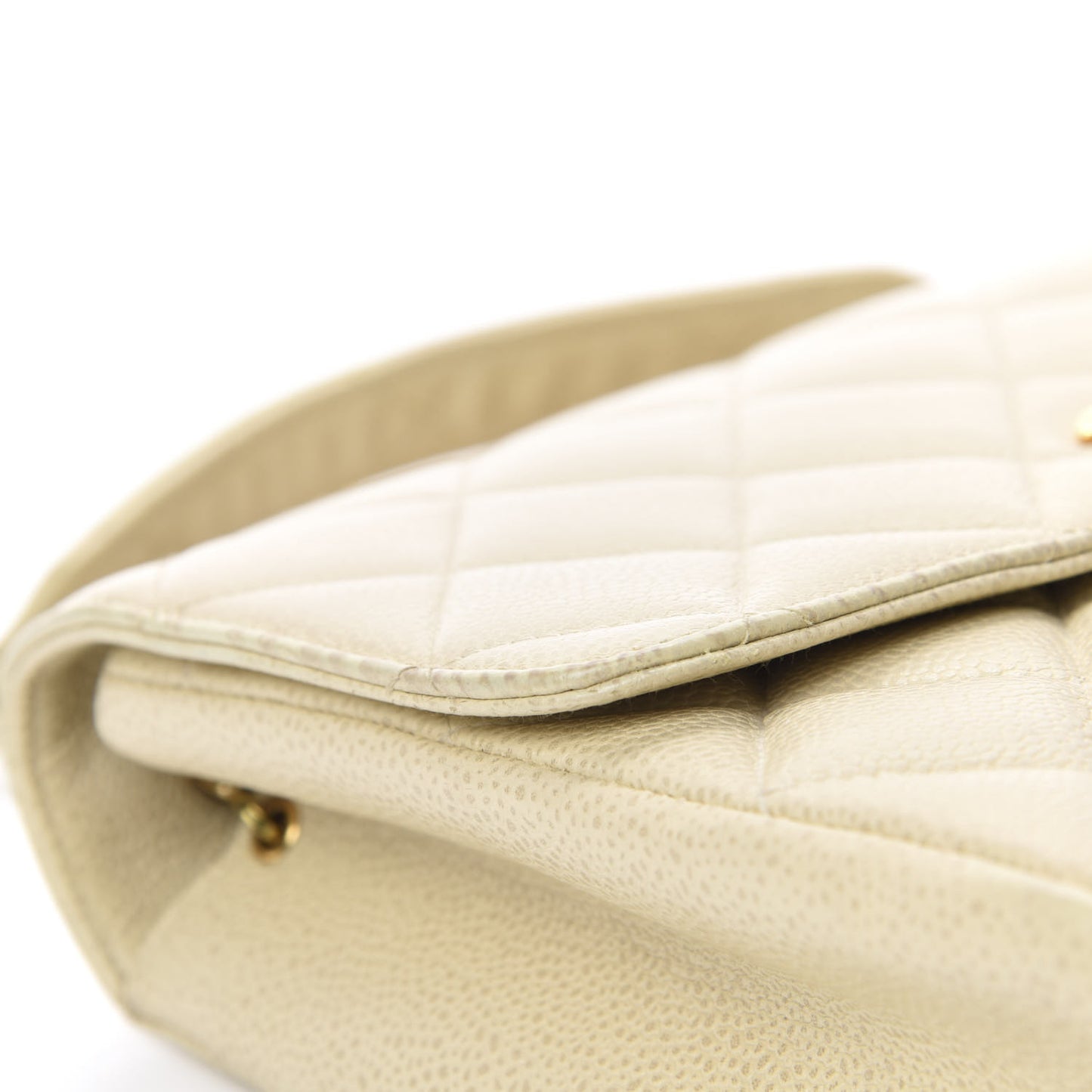 Caviar Quilted Medium Single Flap Ivory