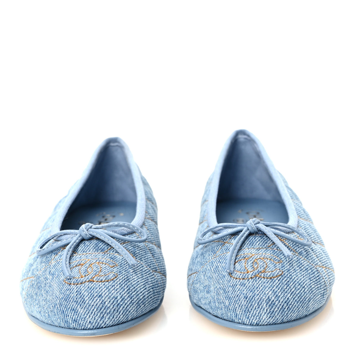 Chanel Denim Quilted CC Cap Toe Ballerina Flats 37 Light Blue 3 of 10
