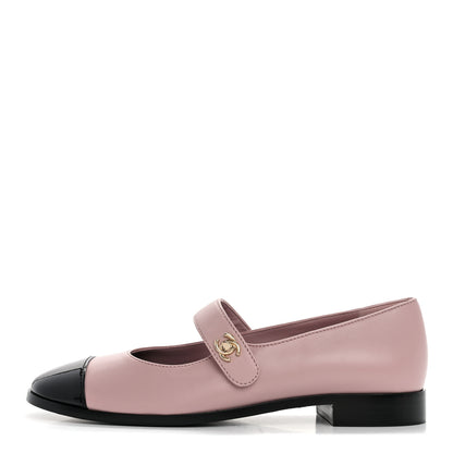 Chanel Calfskin Patent Mary Janes Flats 40 Pink Black 1 of 10