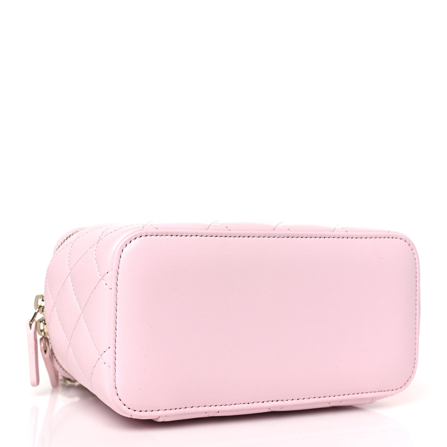 Lambskin Quilted Small Top Handle Vanity Case With Chain Light Pink