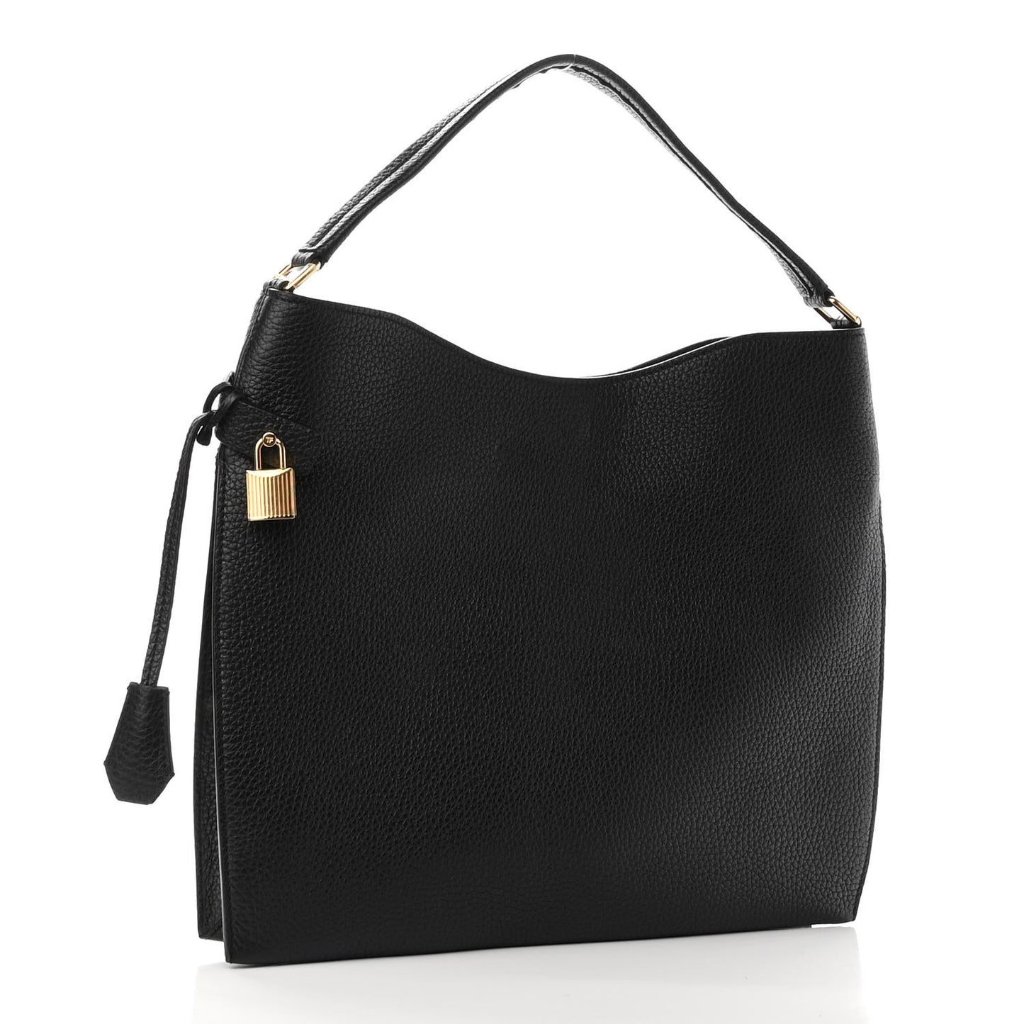 Pebbled Calfskin Small Alix Padlock Zip Hobo Bag Black