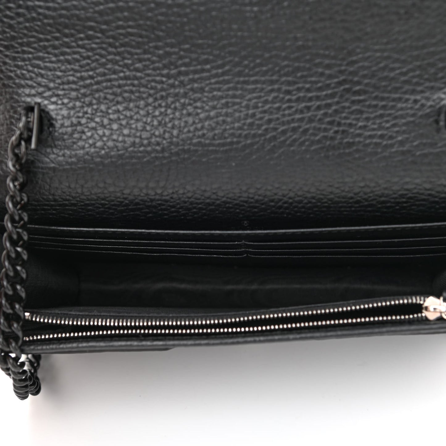Dollar Calfskin Enamel Monochrome Mini GG Marmont Chain Wallet Black