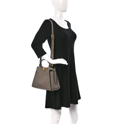 Fendi Vitello Tahiti Burro Medium Peekaboo Iconic Essentially Satchel Tortora Black 2 of 9