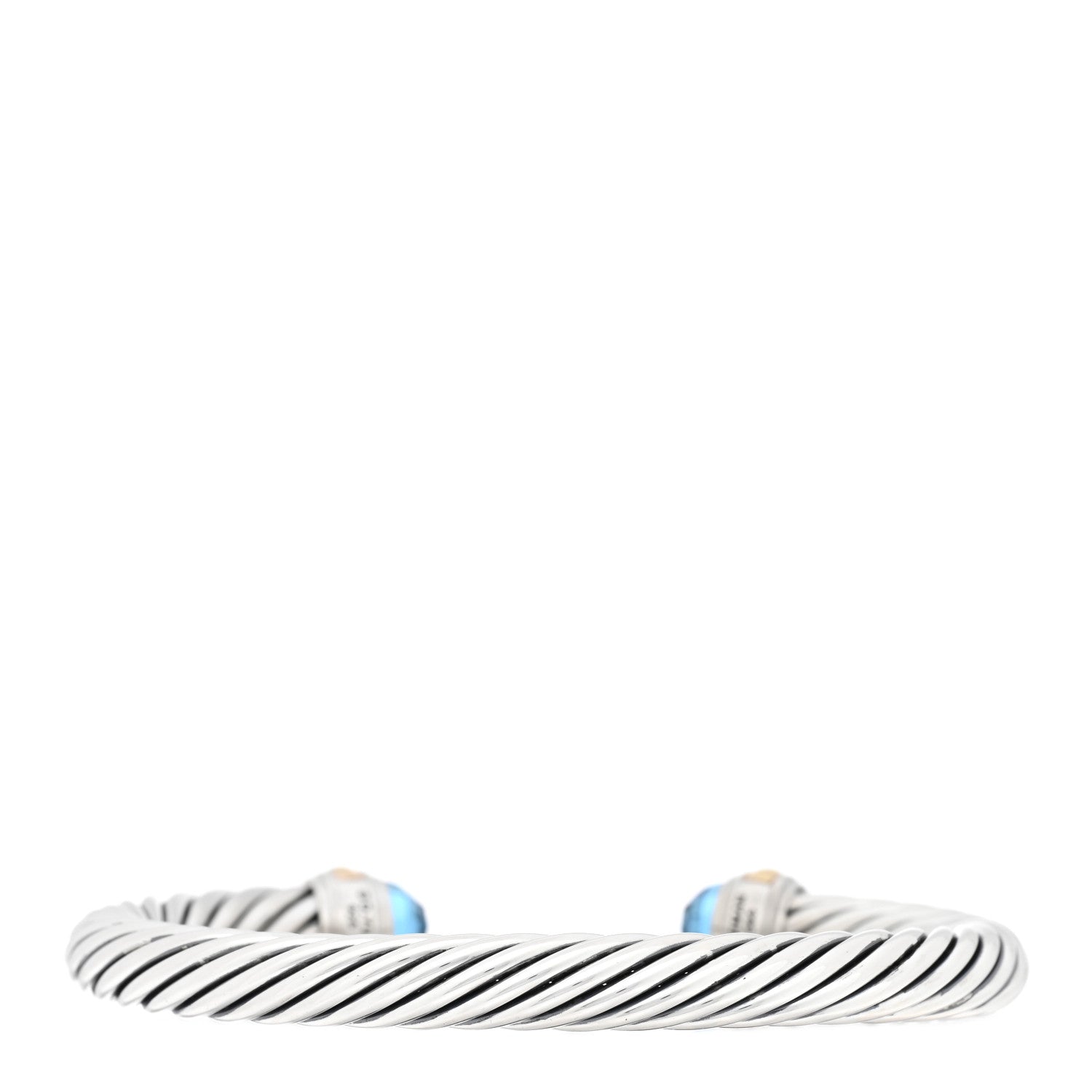 David Yurman Sterling Silver 14K Yellow Gold Blue Topaz 7mm Cable Classics Bracelet 2 of 3