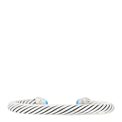 David Yurman Sterling Silver 14K Yellow Gold Blue Topaz 7mm Cable Classics Bracelet 2 of 3