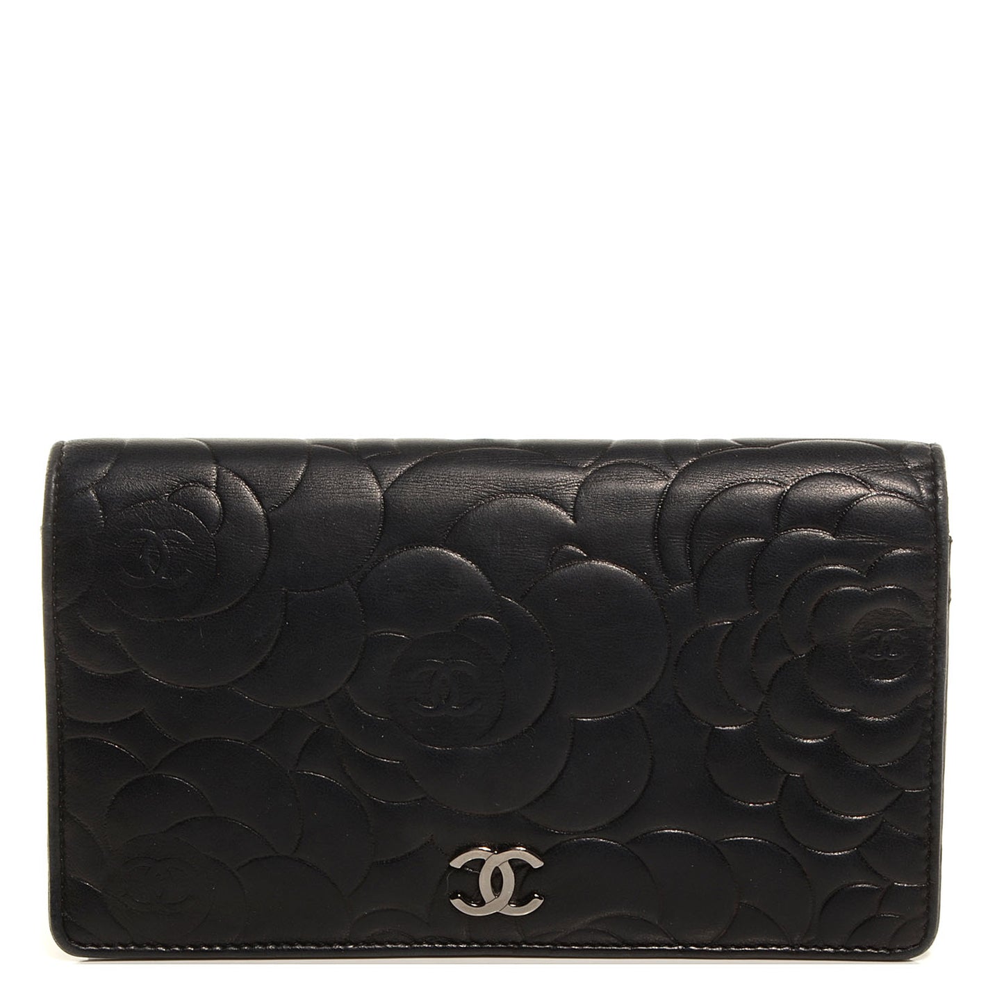 Lambskin Camellia Yen Wallet Black
