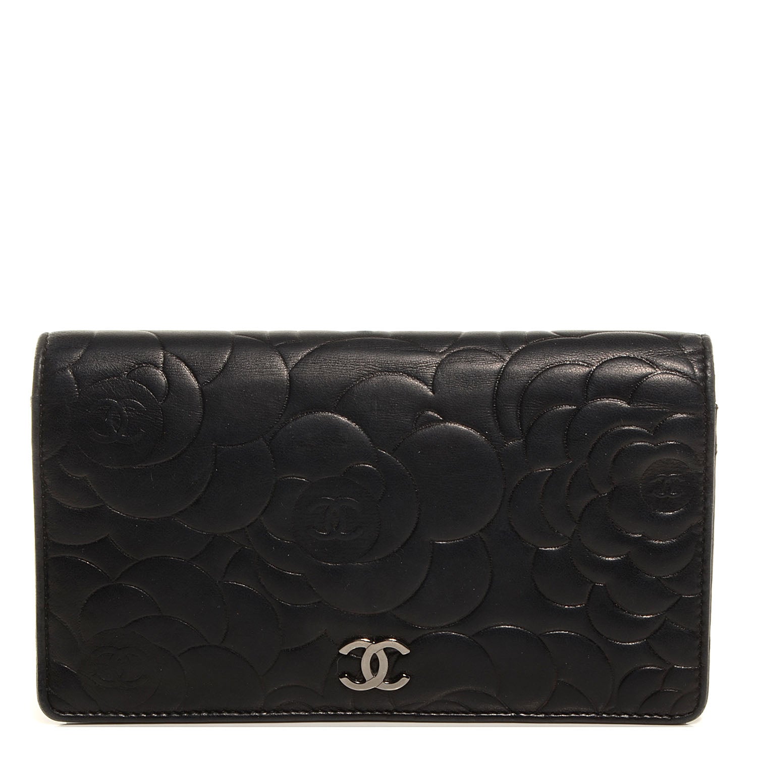 Chanel Lambskin Camellia Yen Wallet Black 1 of 9
