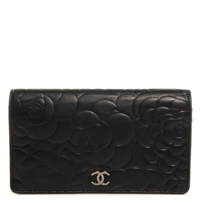Chanel Lambskin Camellia Yen Wallet Black 1 of 9