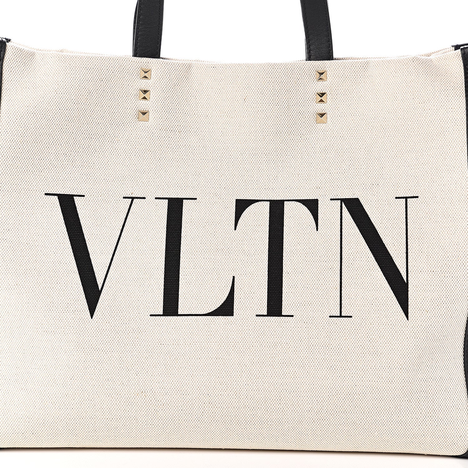 Valentino Garavani Canvas Calfskin VLTN Print Small Rockstud Tote Naturale Black 9 of 9