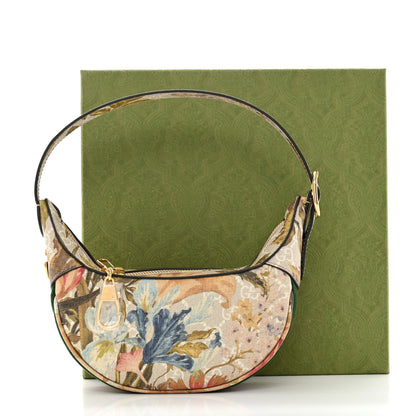 Gucci GG Supreme Monogram Water Flora Web Mini Ophidia Half Moon Hobo Beige White Multicolor 11 of 11