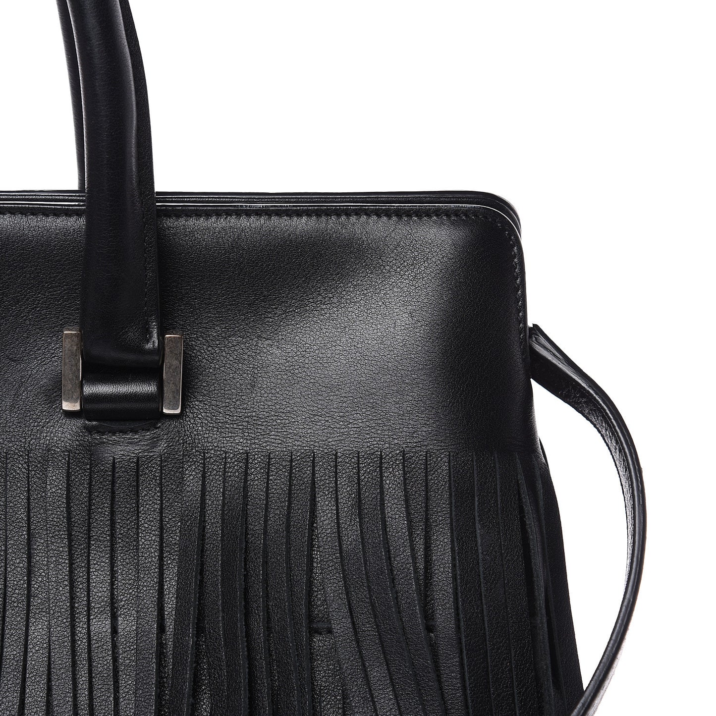 Calfskin Fringe Medium Trois Clous Tote Black