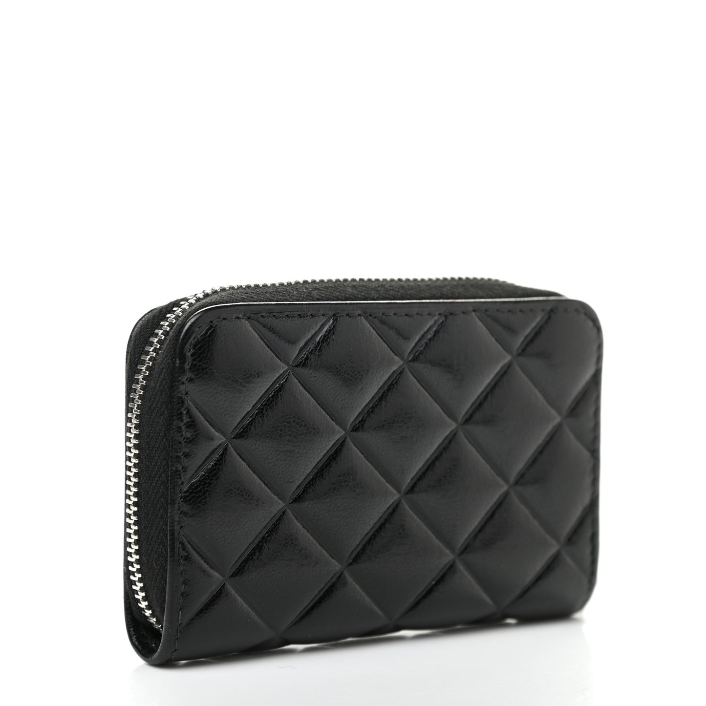 Lambskin Quilted Diamond CC Zip Around Coin Purse Black