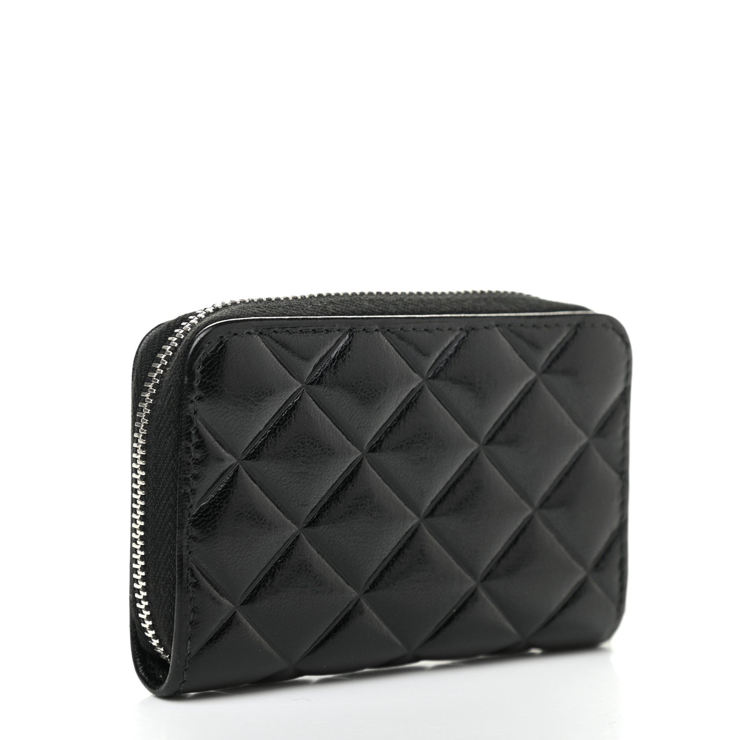Chanel Lambskin Quilted Diamond CC Zip Around Coin Purse Black 3 of 7