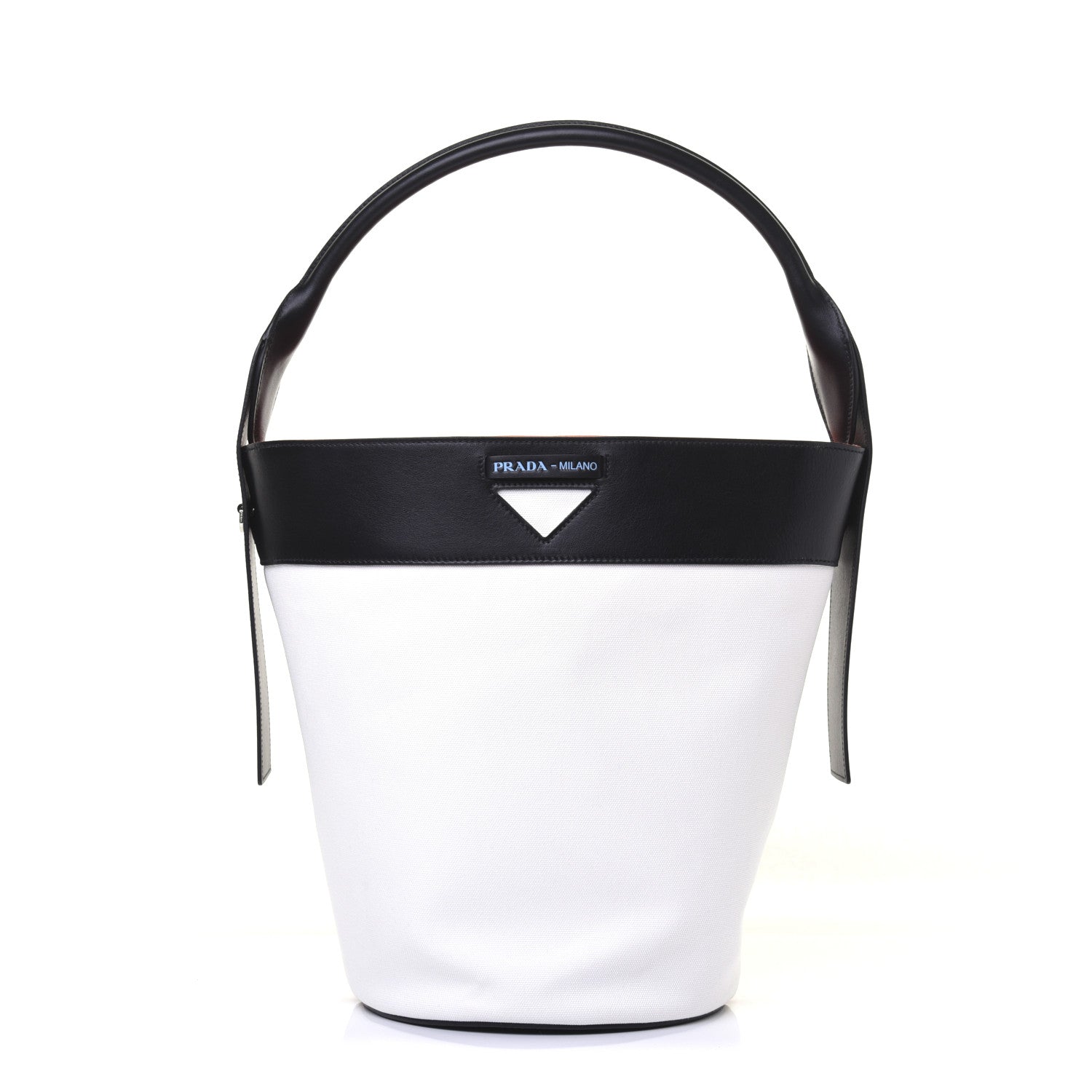 Prada Calfskin Canvas Ouverture Bucket Bag White 3 of 20