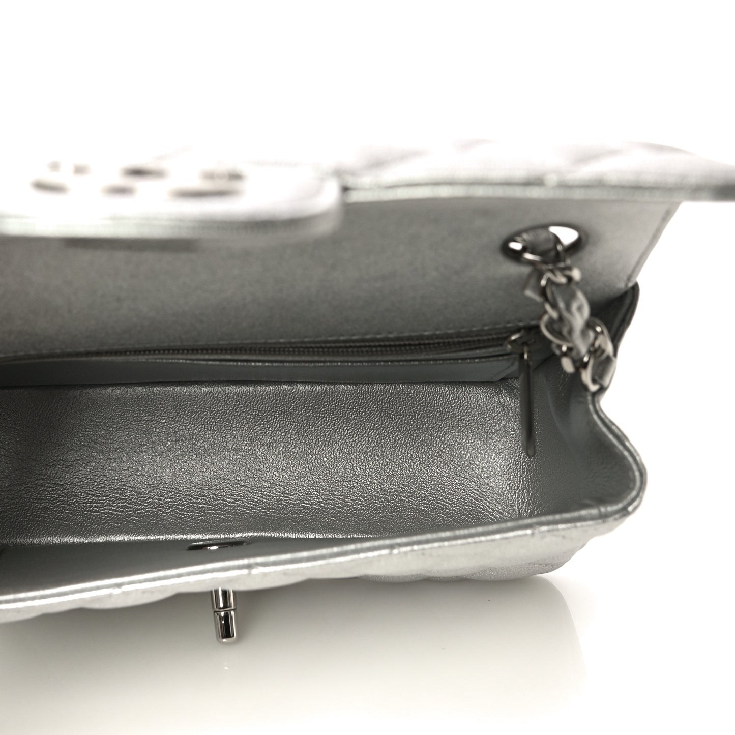 Metallic Lambskin Quilted Mini Rectangular Flap Silver