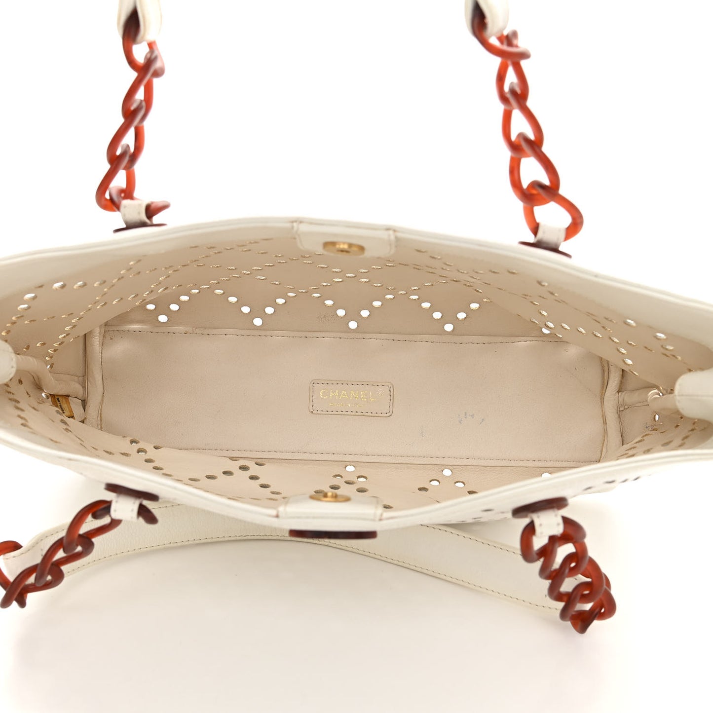 Caviar Perforated Bekko Chain Tote White