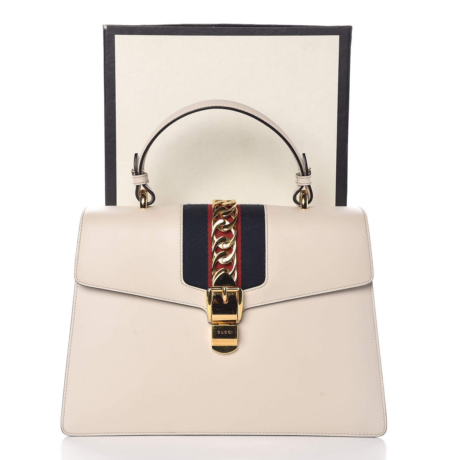 Gucci Calfskin Web Medium Sylvie Top Handle Bag White 11 of 11