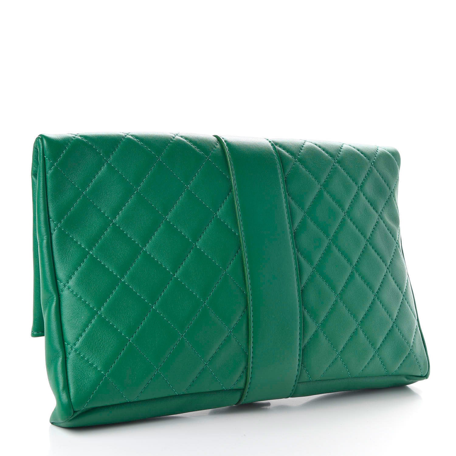 Chanel Lambskin Quilted Grip Clutch Green 3 of 11