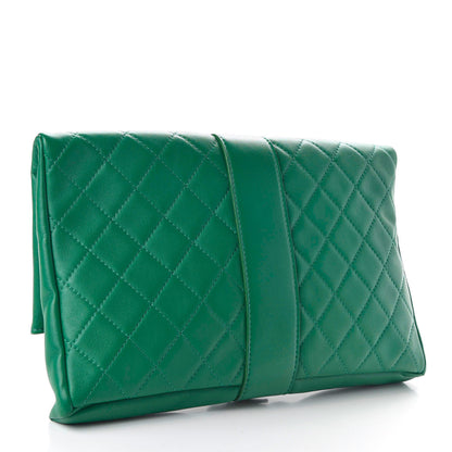 Chanel Lambskin Quilted Grip Clutch Green 3 of 11