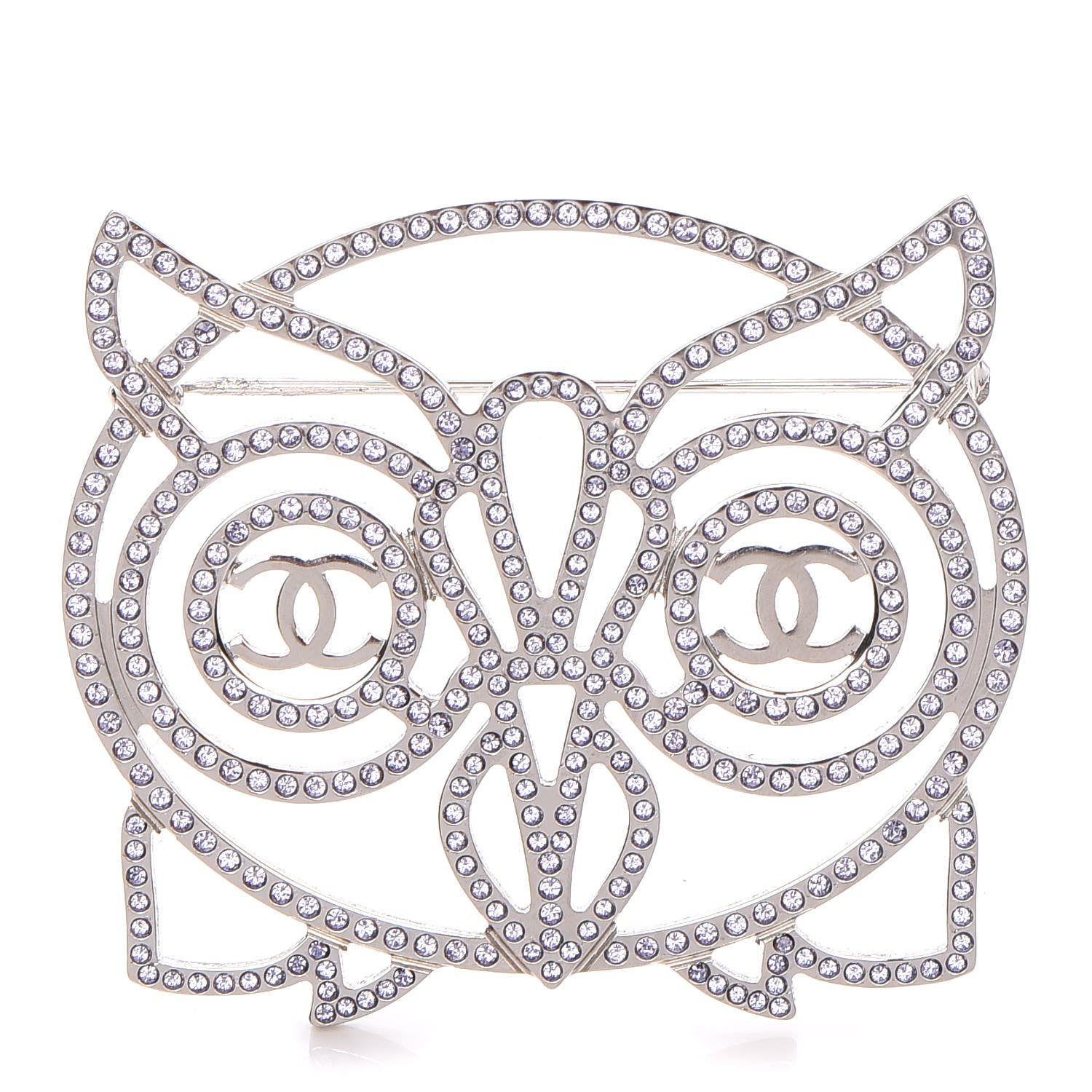 Chanel Strass Crystal Owl CC Brooch Purple Ruthenium 1 of 5