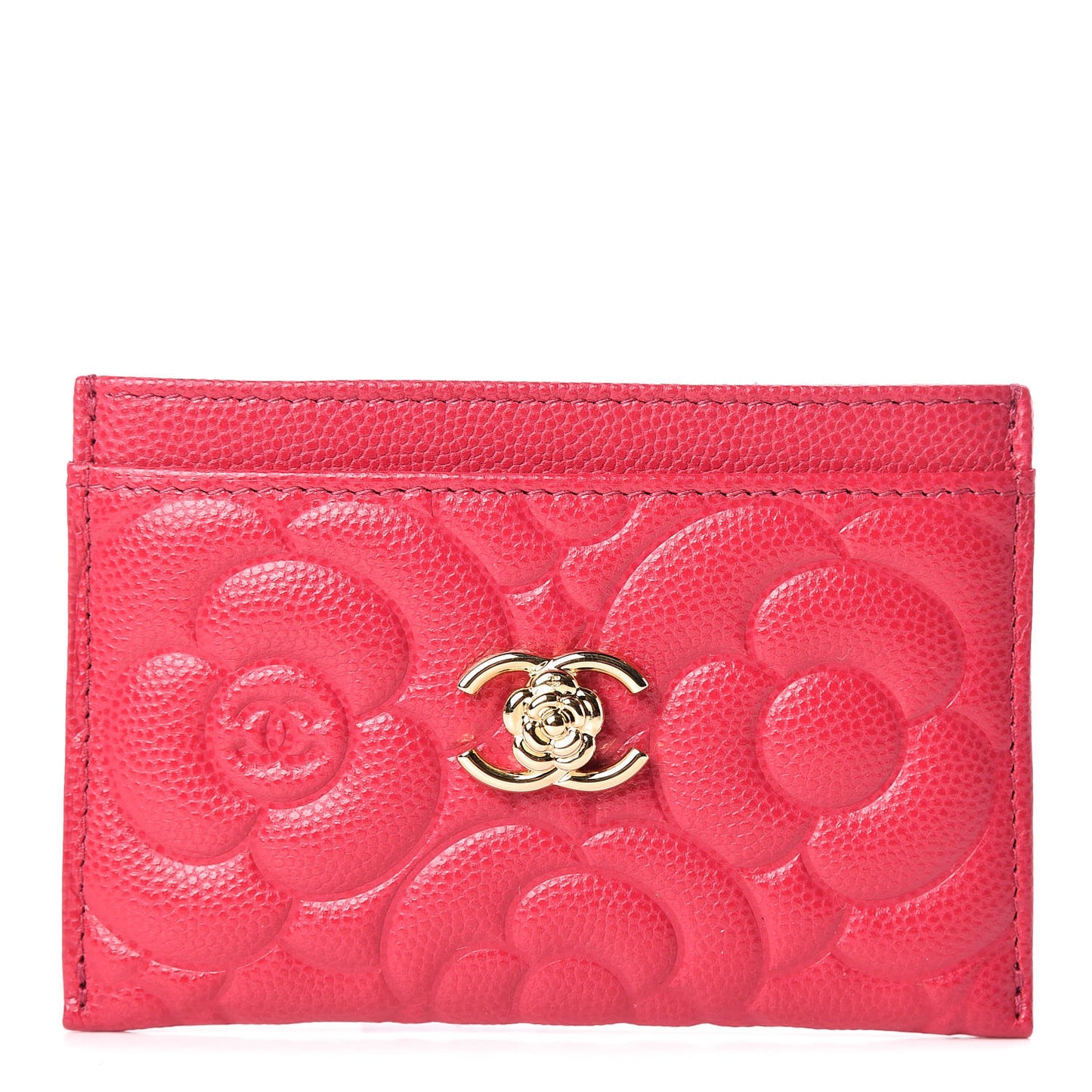 Caviar Camellia Embossed Card Holder Fuchsia