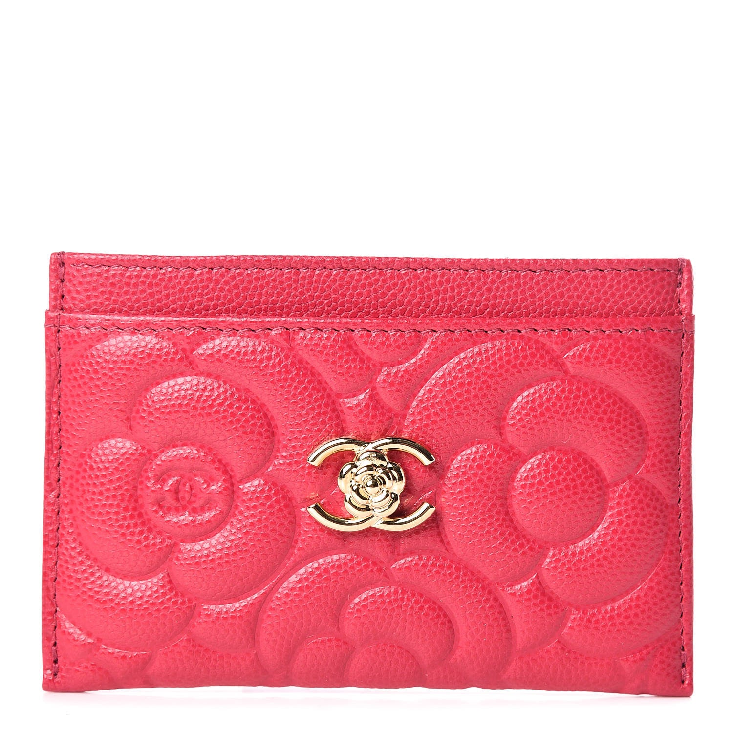 Chanel Caviar Camellia Embossed Card Holder Fuchsia 1 of 9