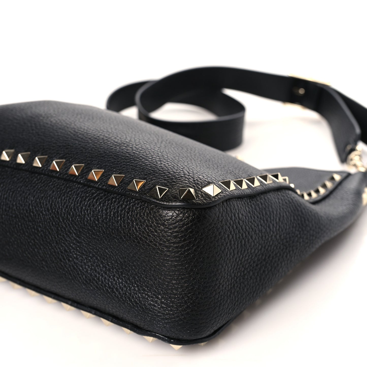 Pebbled Calfskin Small Rockstud Flip-Lock Messenger Bag Black