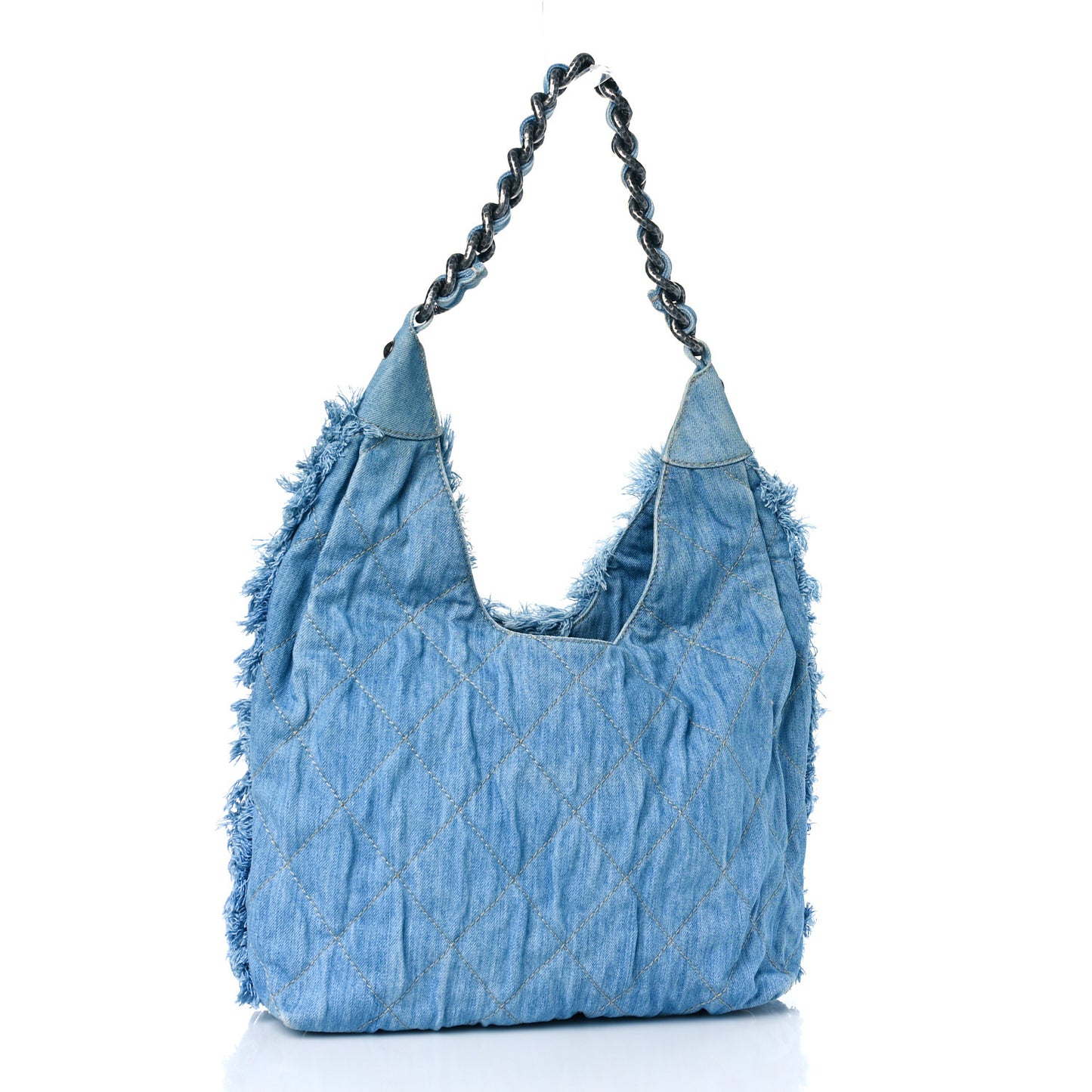 Denim Quilted Chain Hobo Light Blue