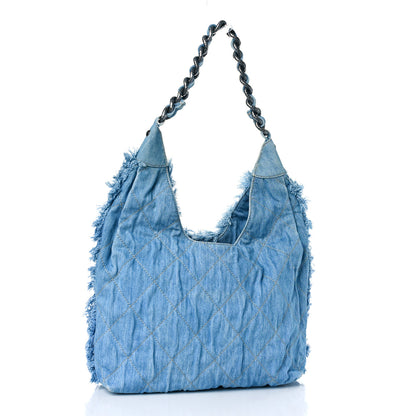 Chanel Denim Quilted Chain Hobo Light Blue 3 of 10