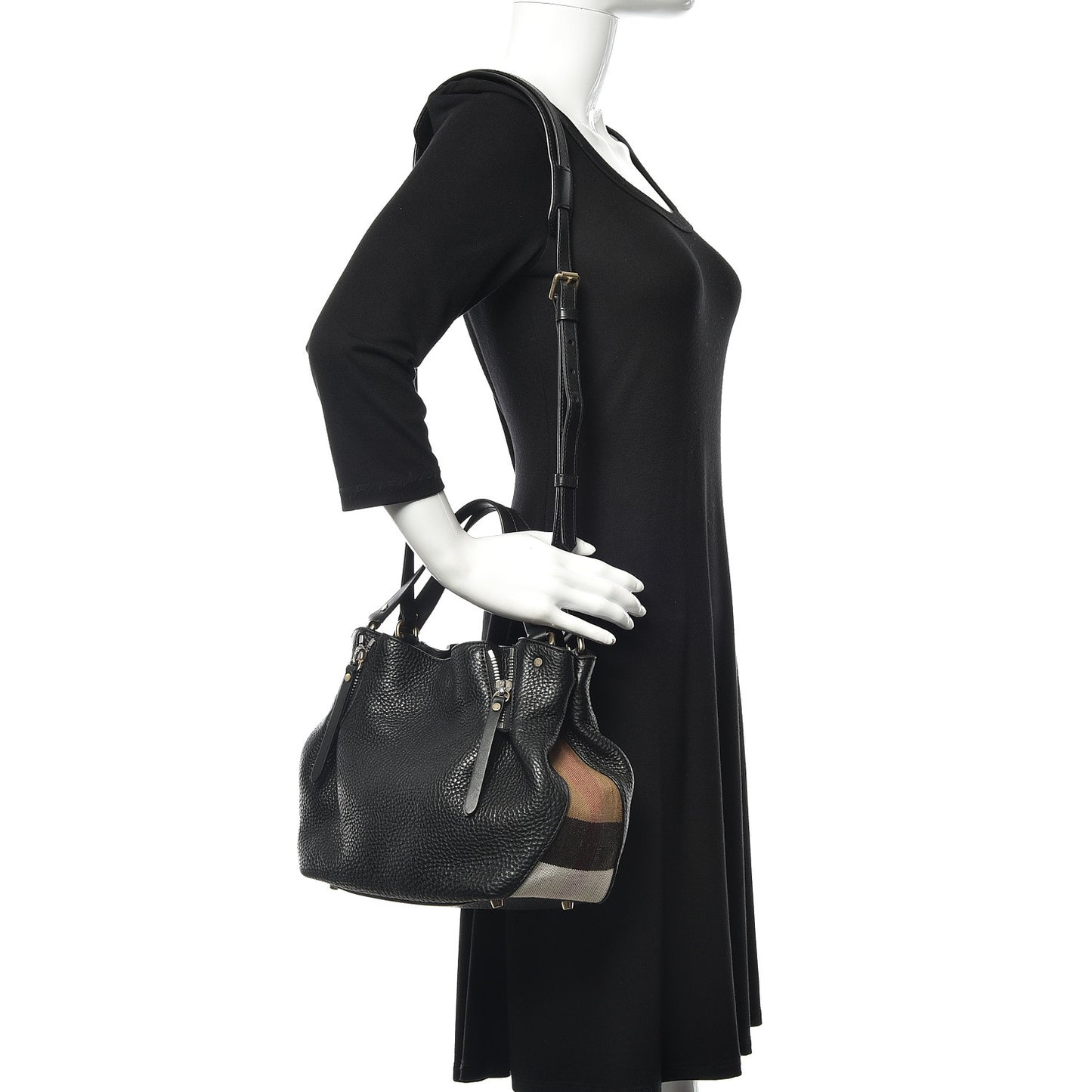 Grainy Calfskin House Check Small Maidstone Black