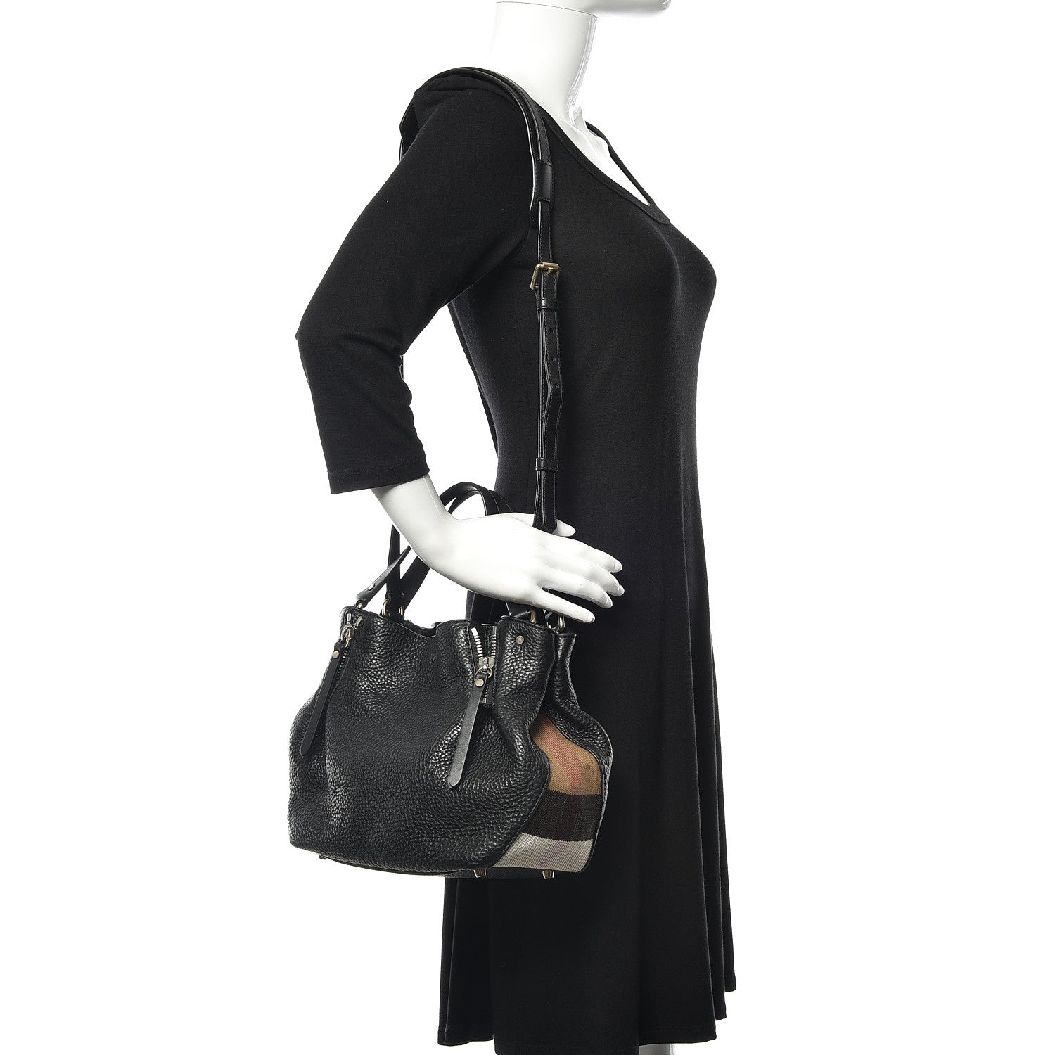 Burberry Grainy Calfskin House Check Small Maidstone Black 2 of 9