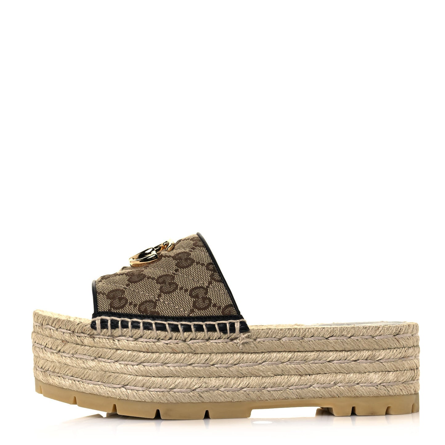 Monogram Matelasse Diagonal GG Marmont Platform Espadrille Slide Sandals 36 Beige Ebony Black