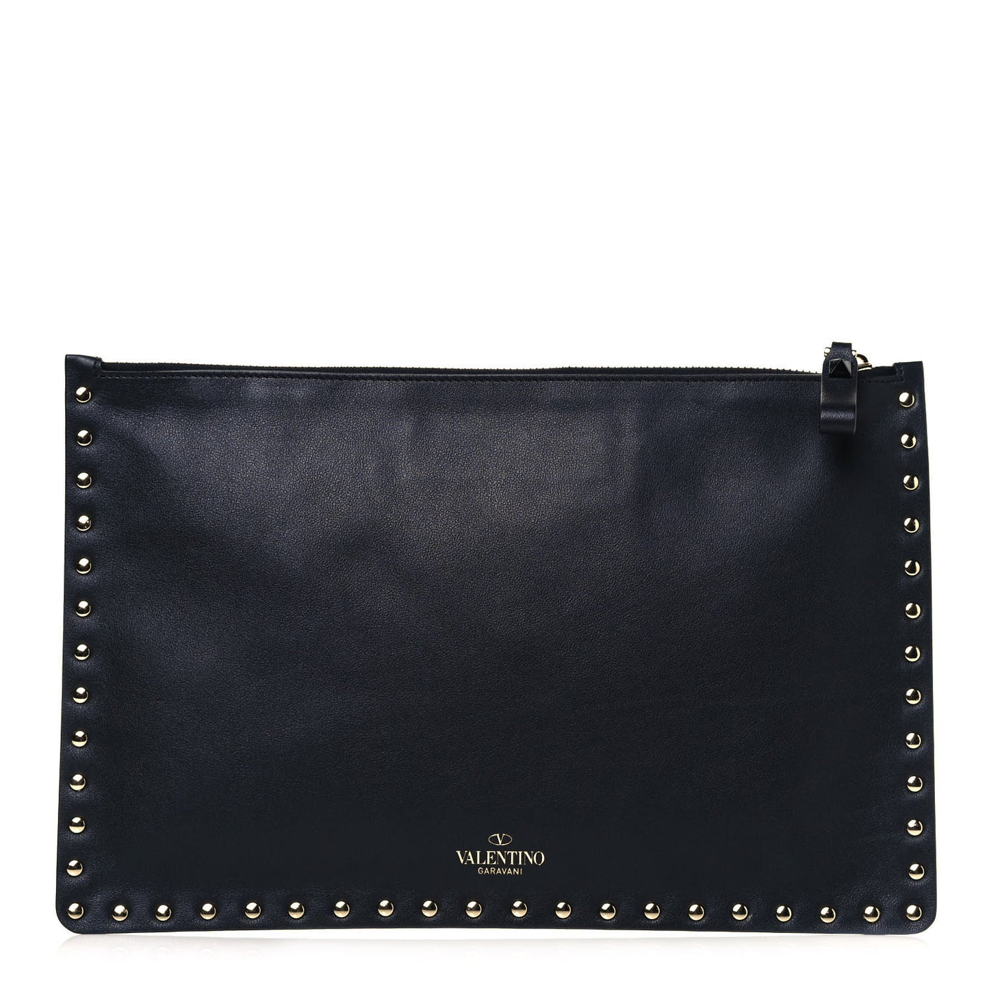 Vitello Large Rockstud Zip Pouch Black
