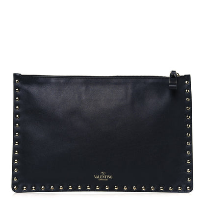 Valentino Garavani Vitello Large Rockstud Zip Pouch Black 1 of 10