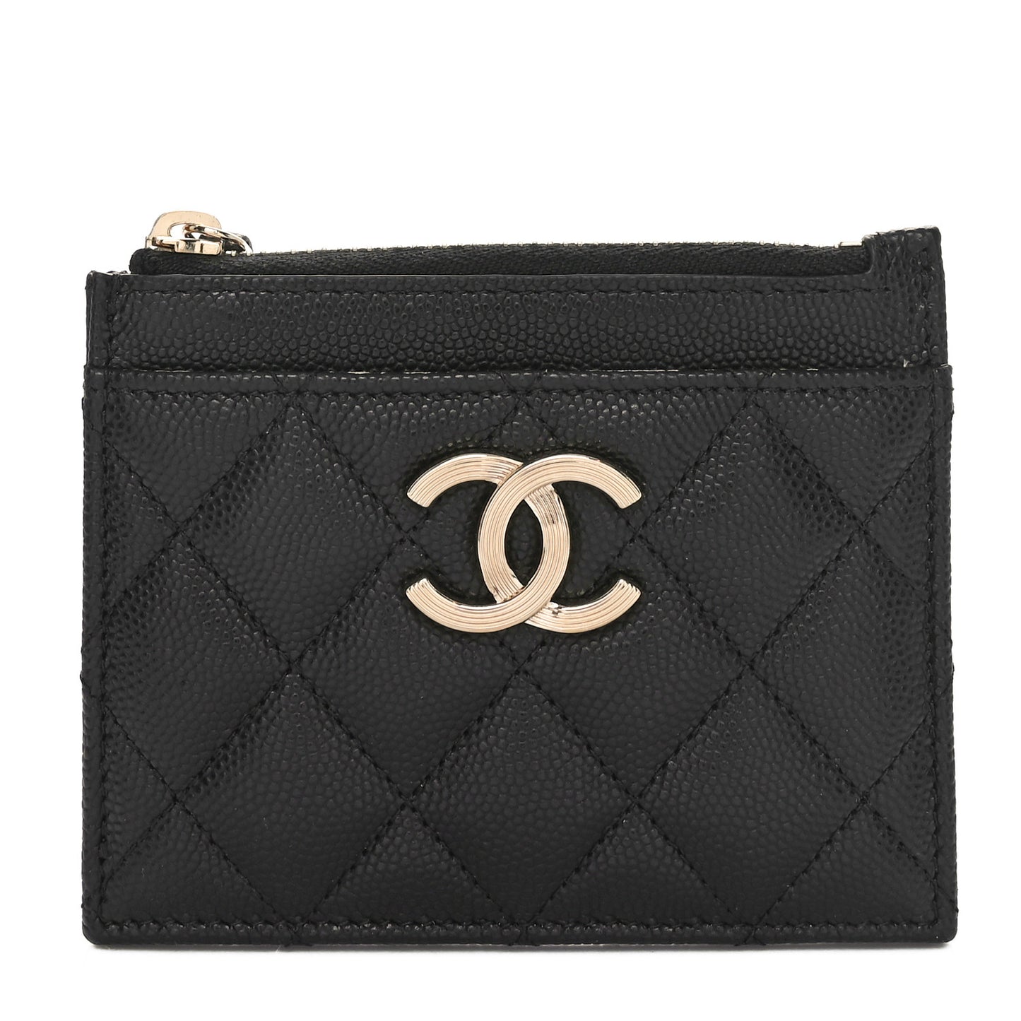 Caviar Quilted CC Zip Card Holder Black