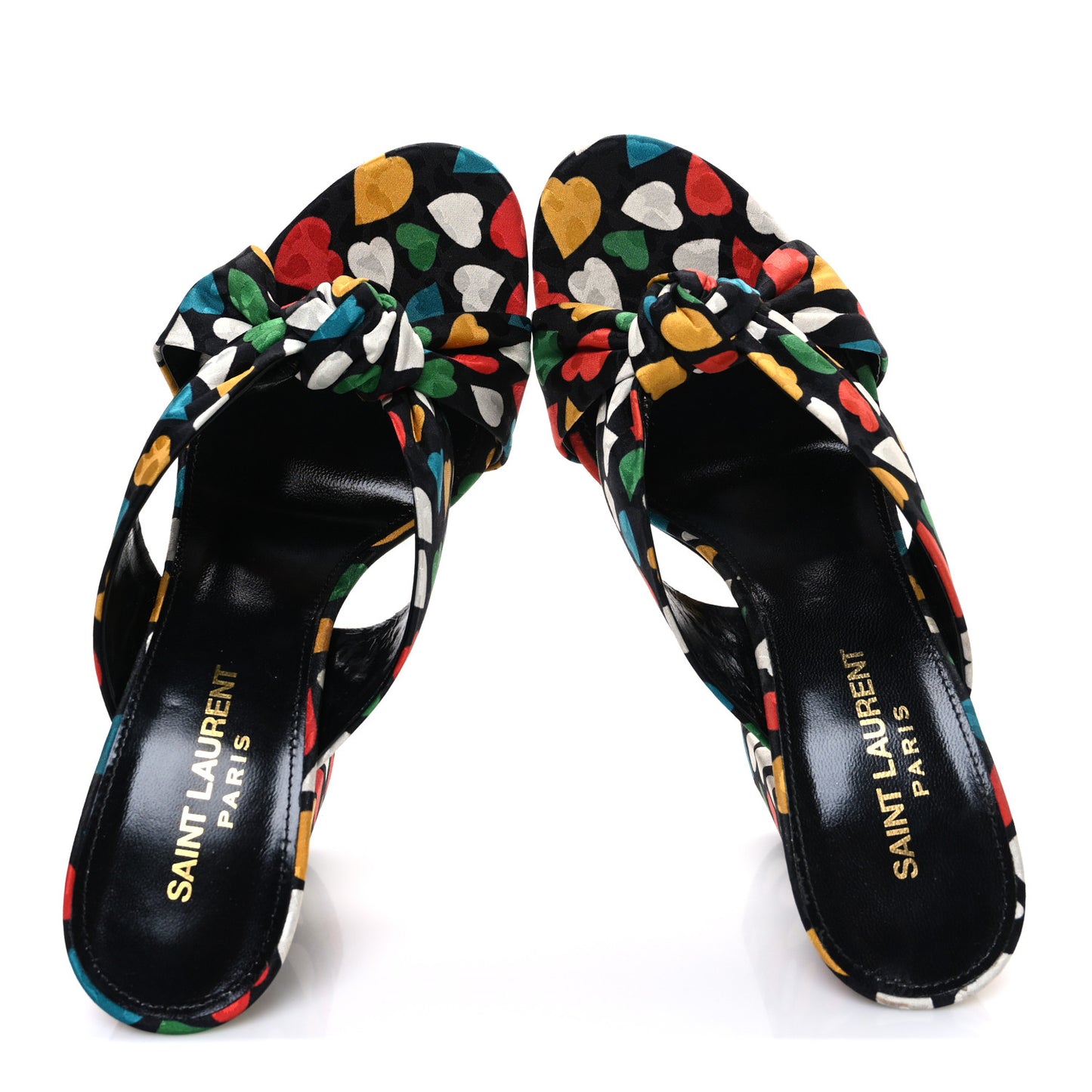 Satin Heart Bianca 100mm Knotted Mule Sandals 37.5 Black Multicolor