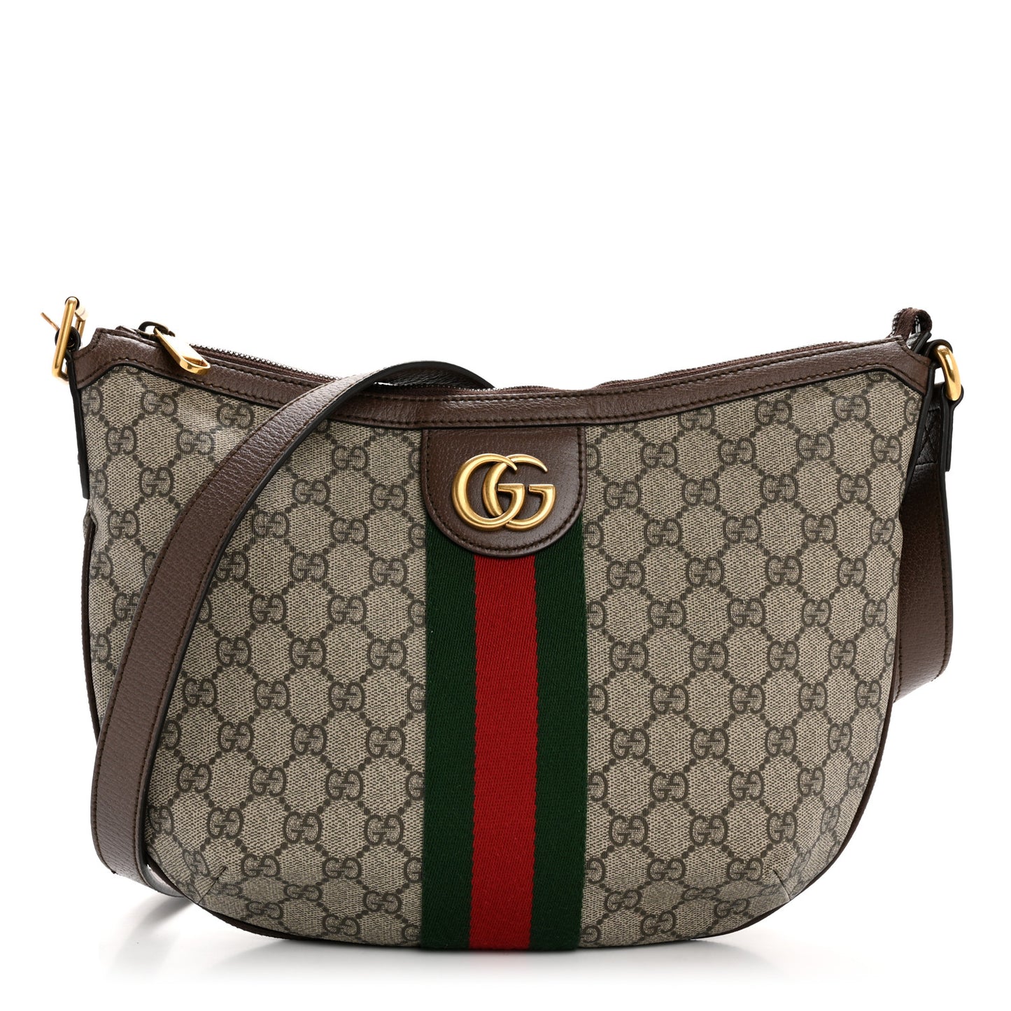 GG Supreme Monogram Web Small Ophidia Half Moon Hobo Brown