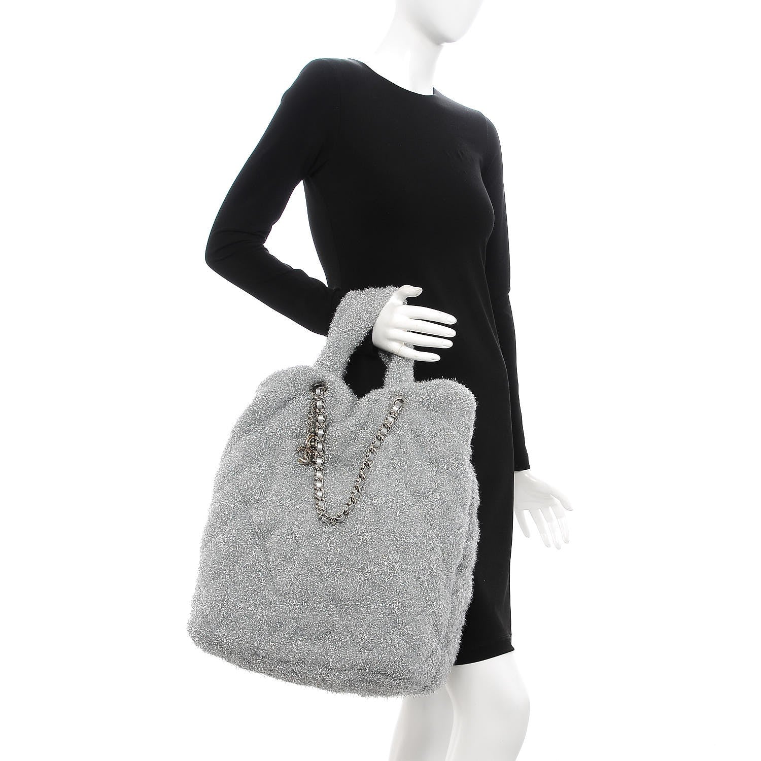 Chanel Knit Metallic Lambskin Large Shopping Tote Silver 2 of 8