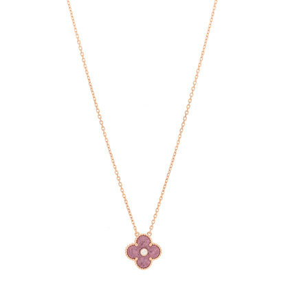 Van Cleef & Arpels 18K Rose Gold Diamond Rhodonite Vintage Alhambra Pendant Necklace 1 of 5
