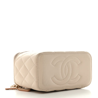 Chanel Lambskin Quilted Small Top Handle Vanity Case With Chain Ecru Dark Beige 4 of 11
