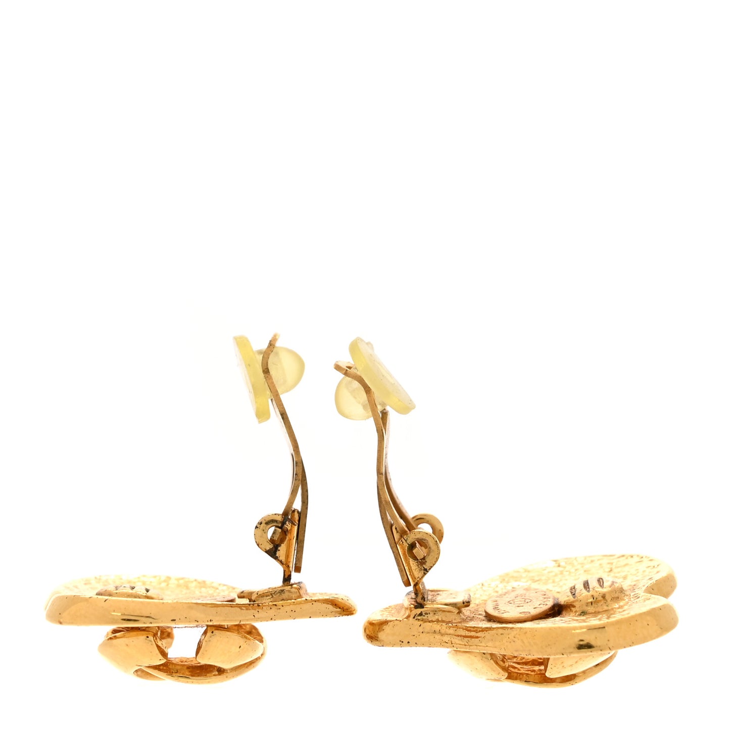 Metal CC Heart Clip On Earrings Gold
