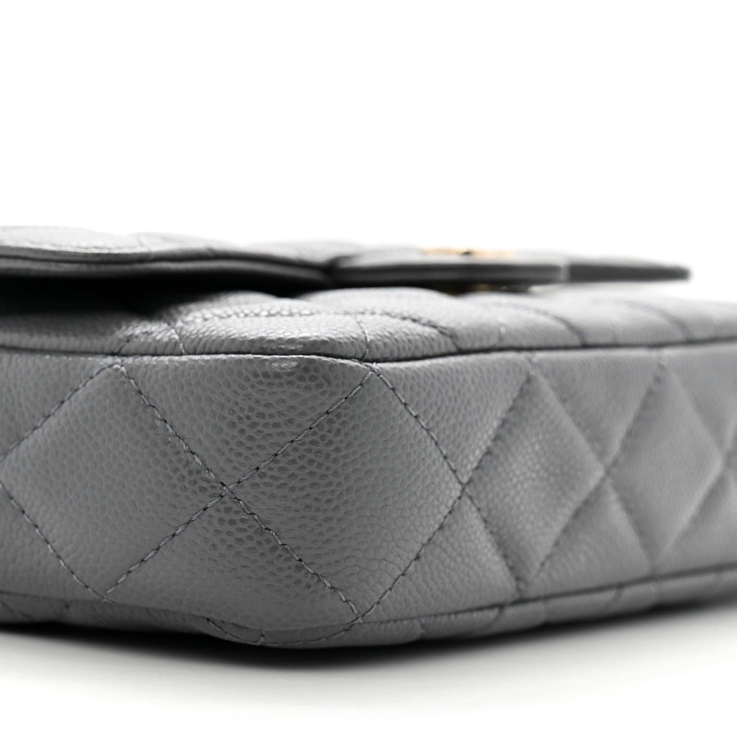 Caviar Quilted Flap Phone Holder With Chain Grey